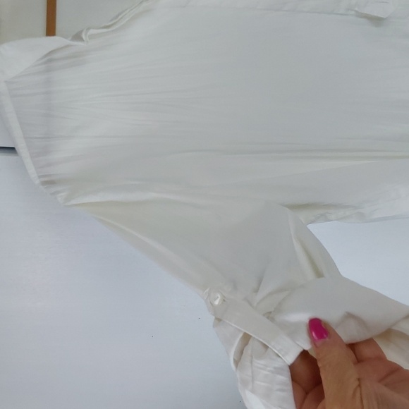 J Jill Womens Cream Stretchy Cotton Top Roll Tab Sleeves Minimalist Sz.L - Picture 3 of 8